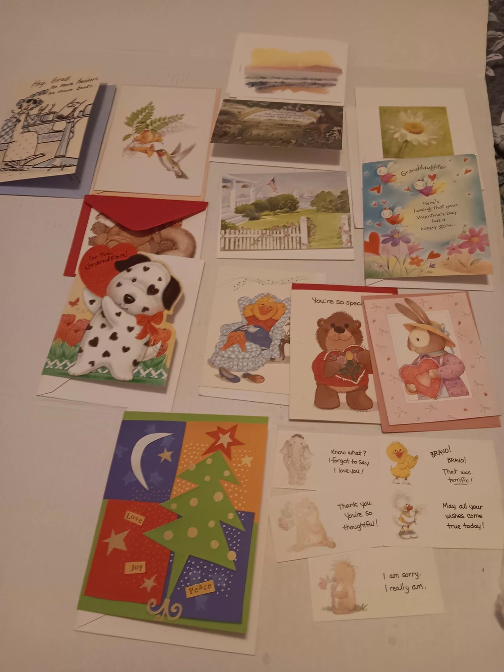 16 Miscellaneous Vintage Greeting Note Cards Valentines, Blank Christmas Unused